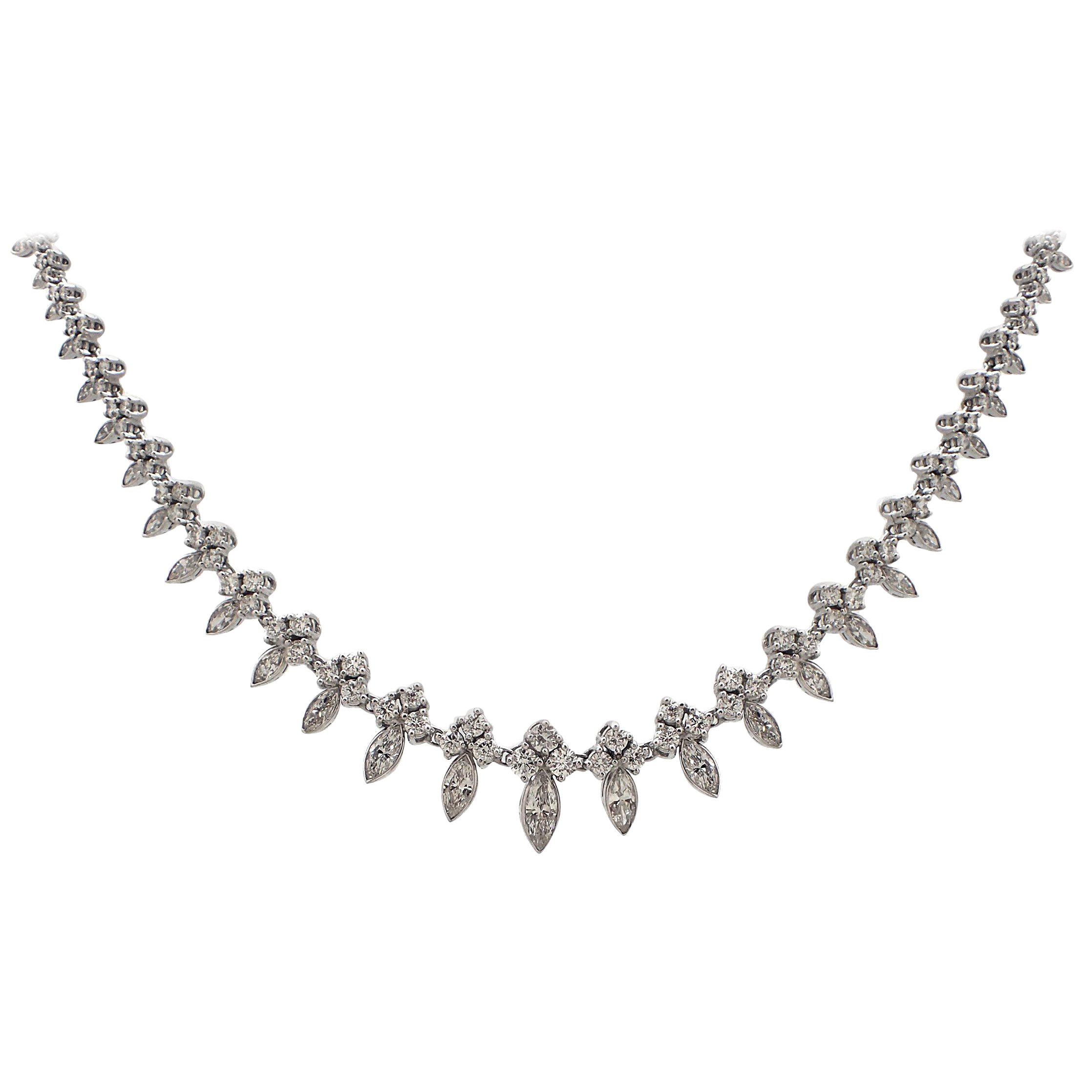 Graduated Marquise and Round Diamond Necklace For Sale