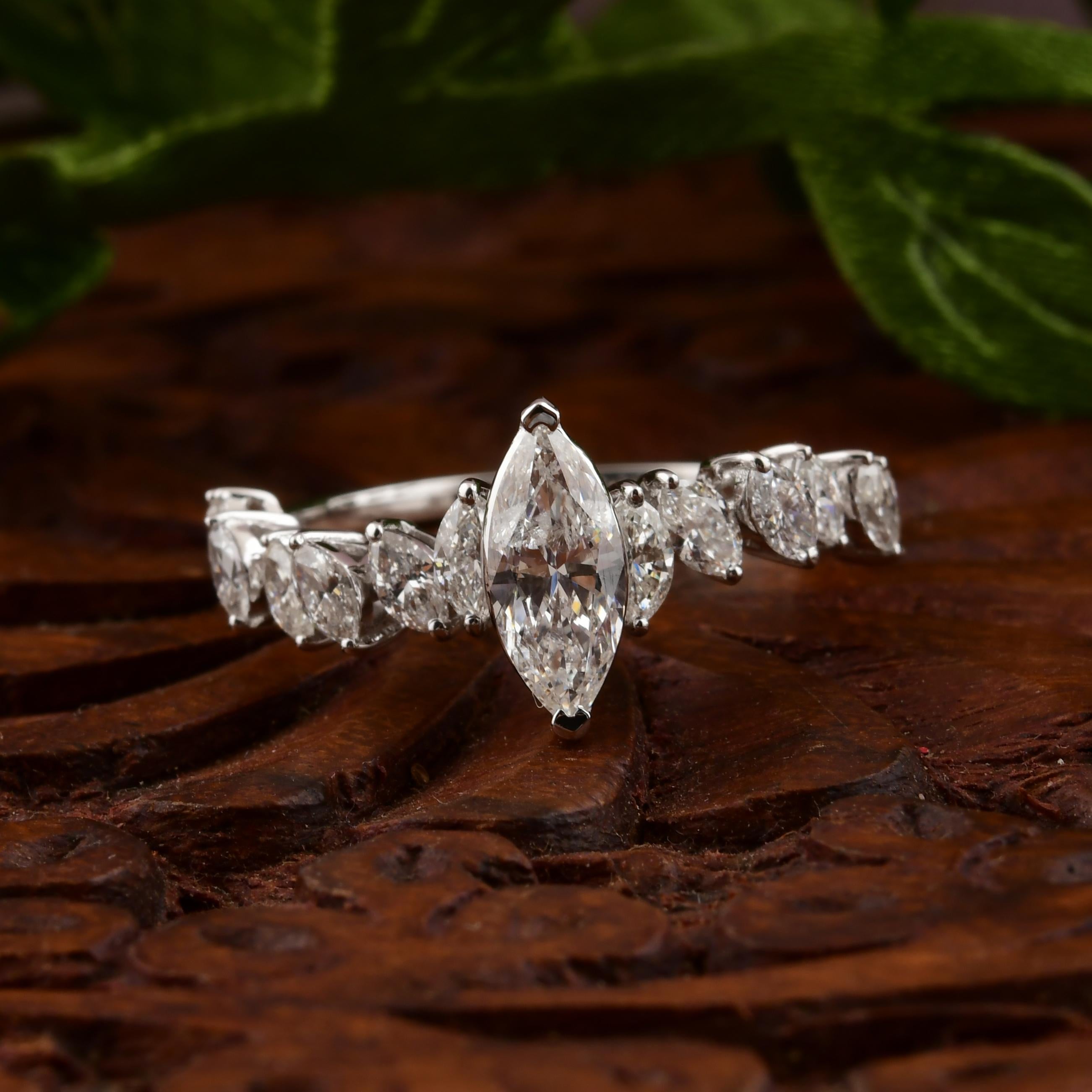 in vendita:  Anello di fidanzamento con diamante Marquise graduato SI/HI da 1,31 carati, oro bianco 14k 4