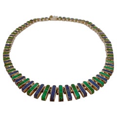 Abgestufte mexikanische Halskette aus Sterlingsilber:: Malachit:: & Lapislazuli
