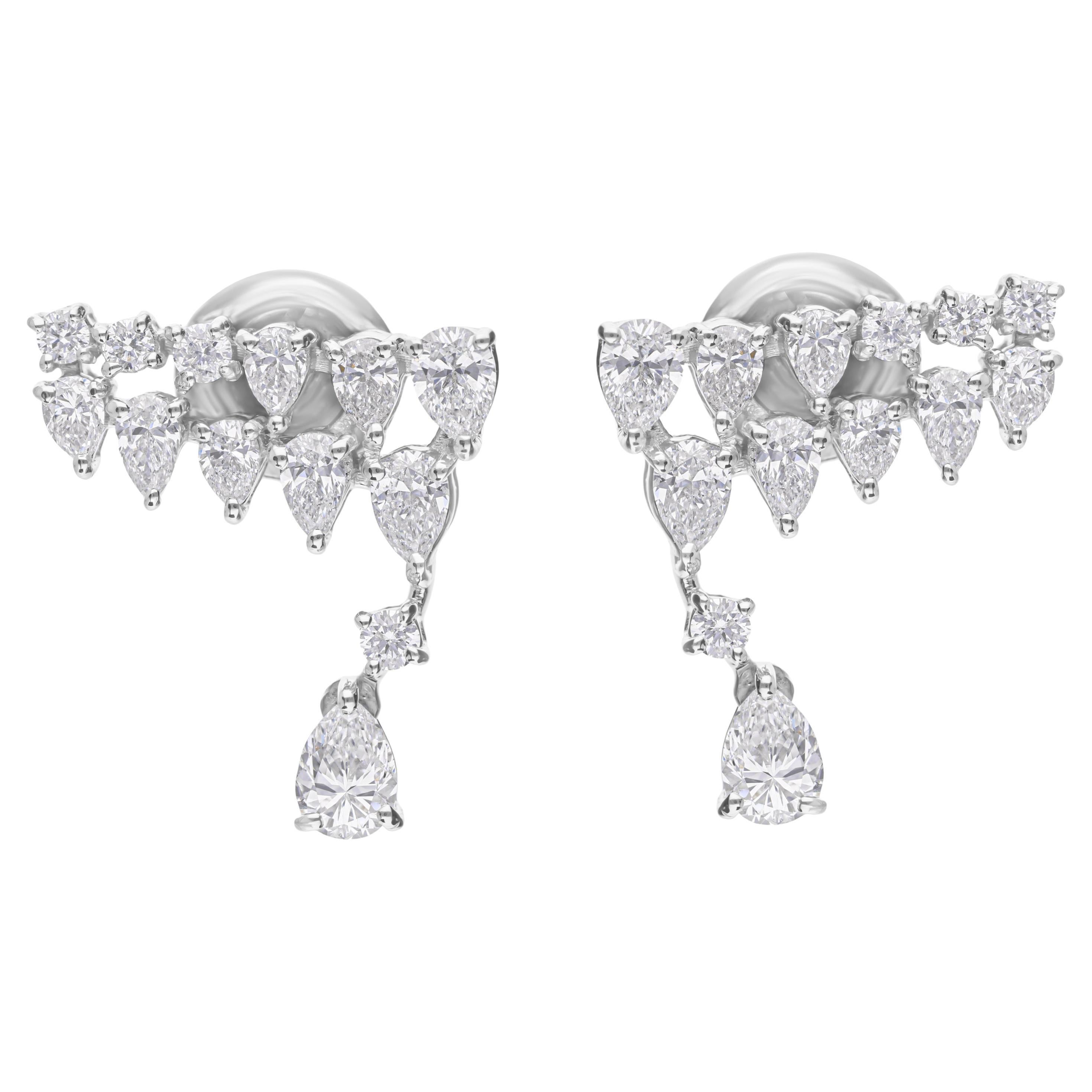 Pendientes de gota de diamante talla mixta graduada 1,52 ct SI/HI Oro blanco macizo de 14 quilates