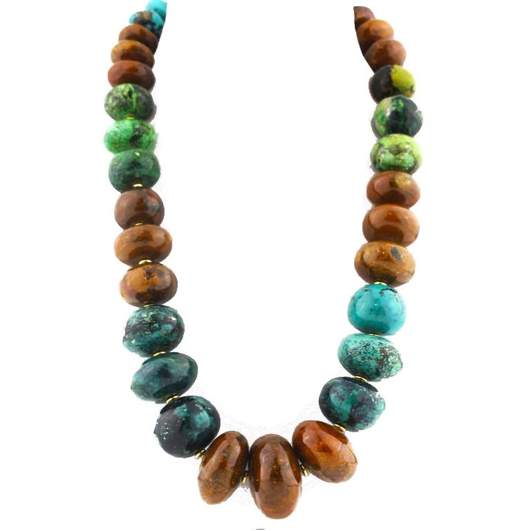 Mixed Cut Extra-Large Multi-Color Polished Natural Turquoise Rondelle Necklace