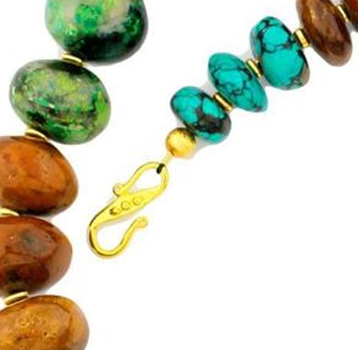 Extra-Large Multi-Color Polished Natural Turquoise Rondelle Necklace In New Condition In Raleigh, NC