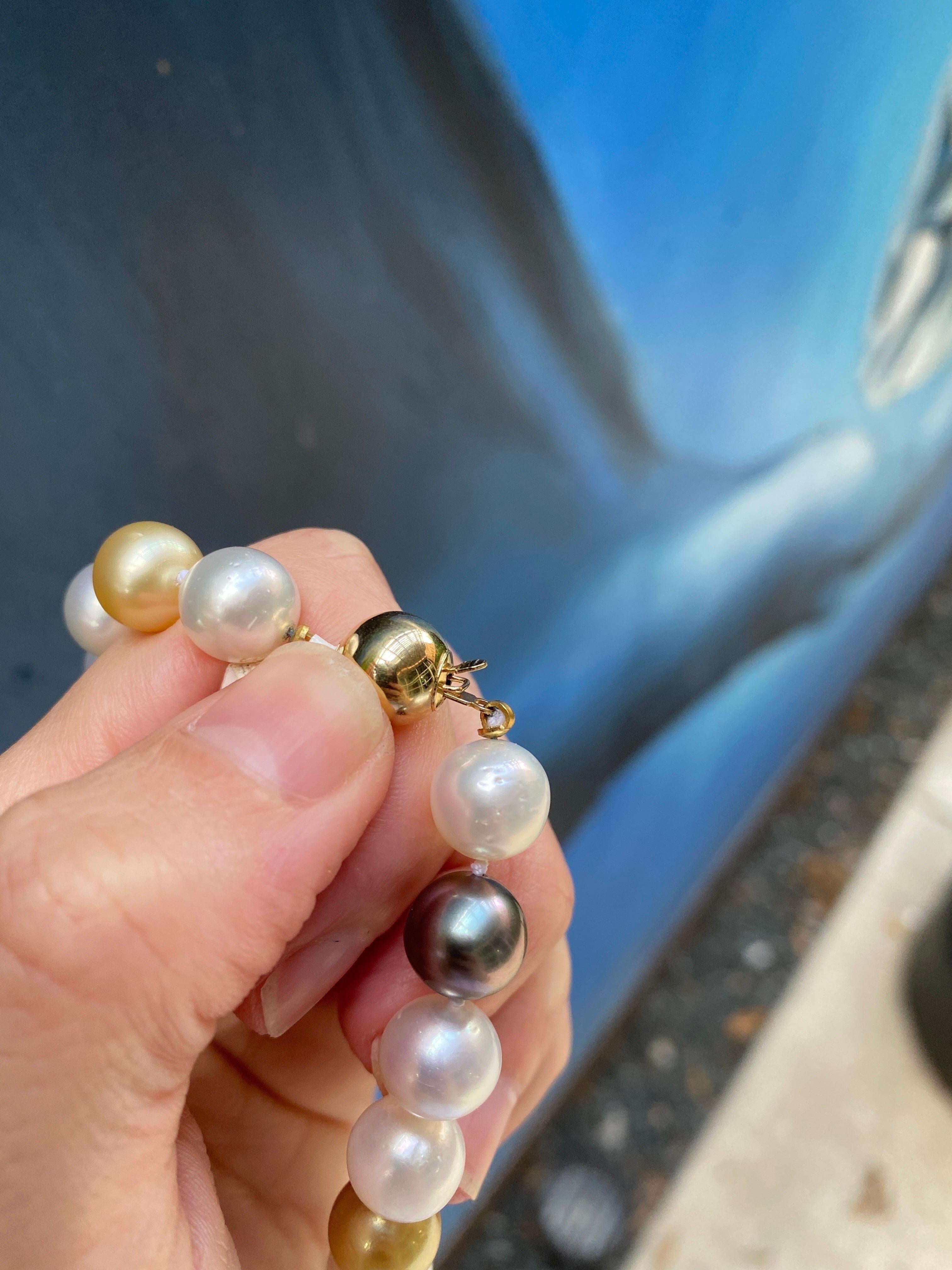 Collier de perles des mers du Sud multicolores graduées avec fermoir en or jaune 14 carats Neuf - En vente à Houston, TX