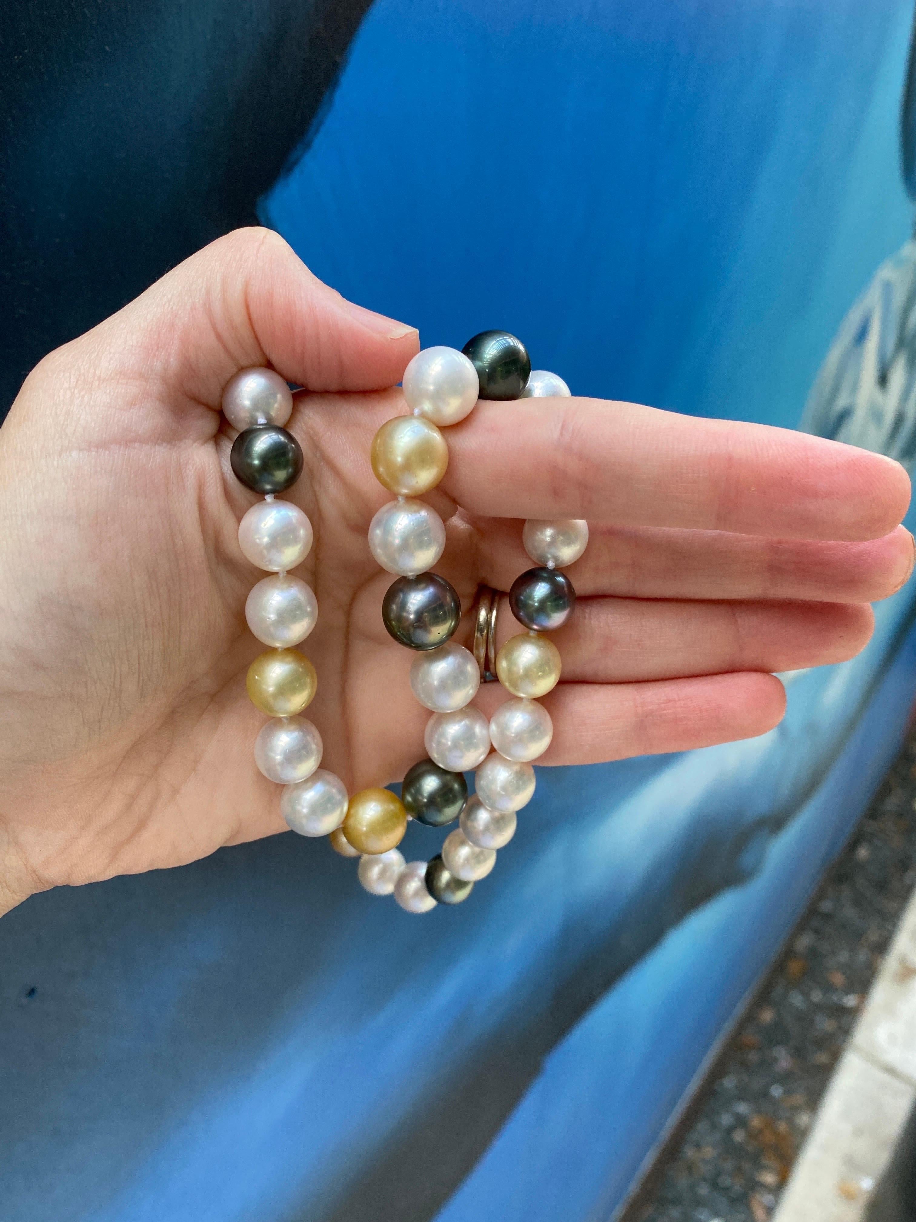 Collier de perles des mers du Sud multicolores graduées avec fermoir en or jaune 14 carats en vente 4