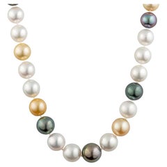 Graduated Multicolor South Sea Pearl Necklace with 14k Yellow Gold Clasp