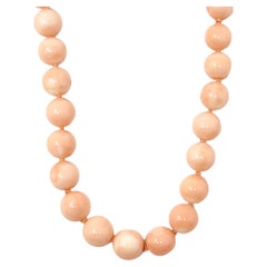 Graduated Natural Coral Beaded 19.5" Necklace with 18 Karat Yellow Gold Clasp 