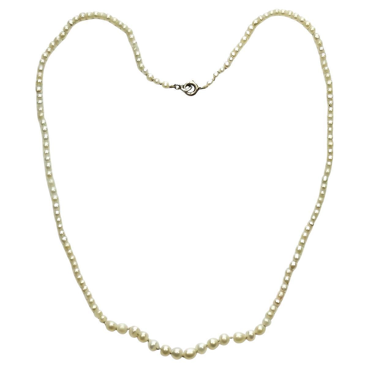 Graduated Natural Pearl Knotted Necklace with Silver Plated Clasp