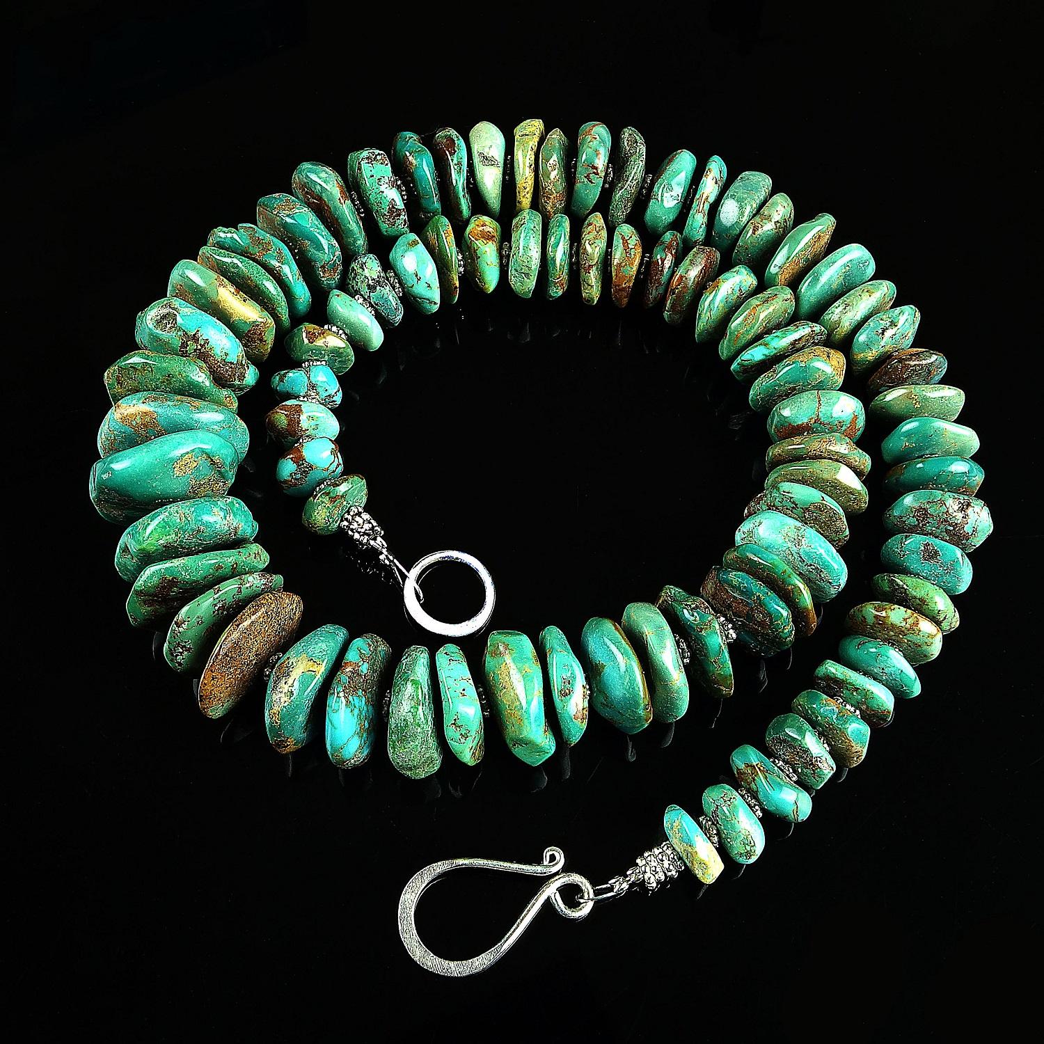 22 Zoll abgestufte natürliche türkisfarbene Rondelle-Halskette, JD (Perle)