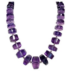 Graduated Octagonal Amethyst Rondel Beaded Necklace with 14k and 18k Yellow Gold
