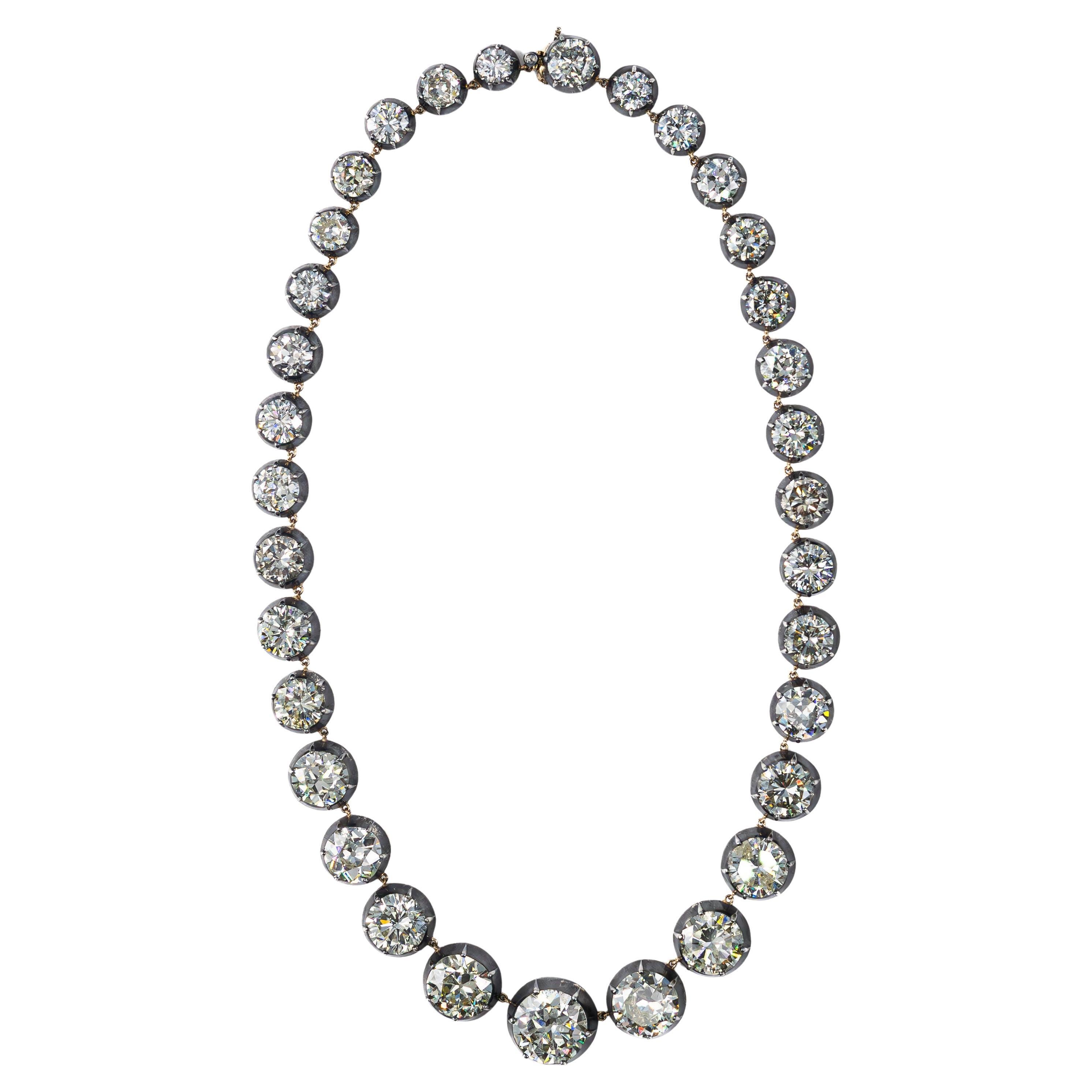Graduated Old Mine Diamond Riviere Necklace For Sale