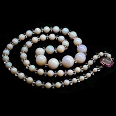 Graduated Opal Bead Necklace with Ruby and Moonstone Clasp, Early 20th Century