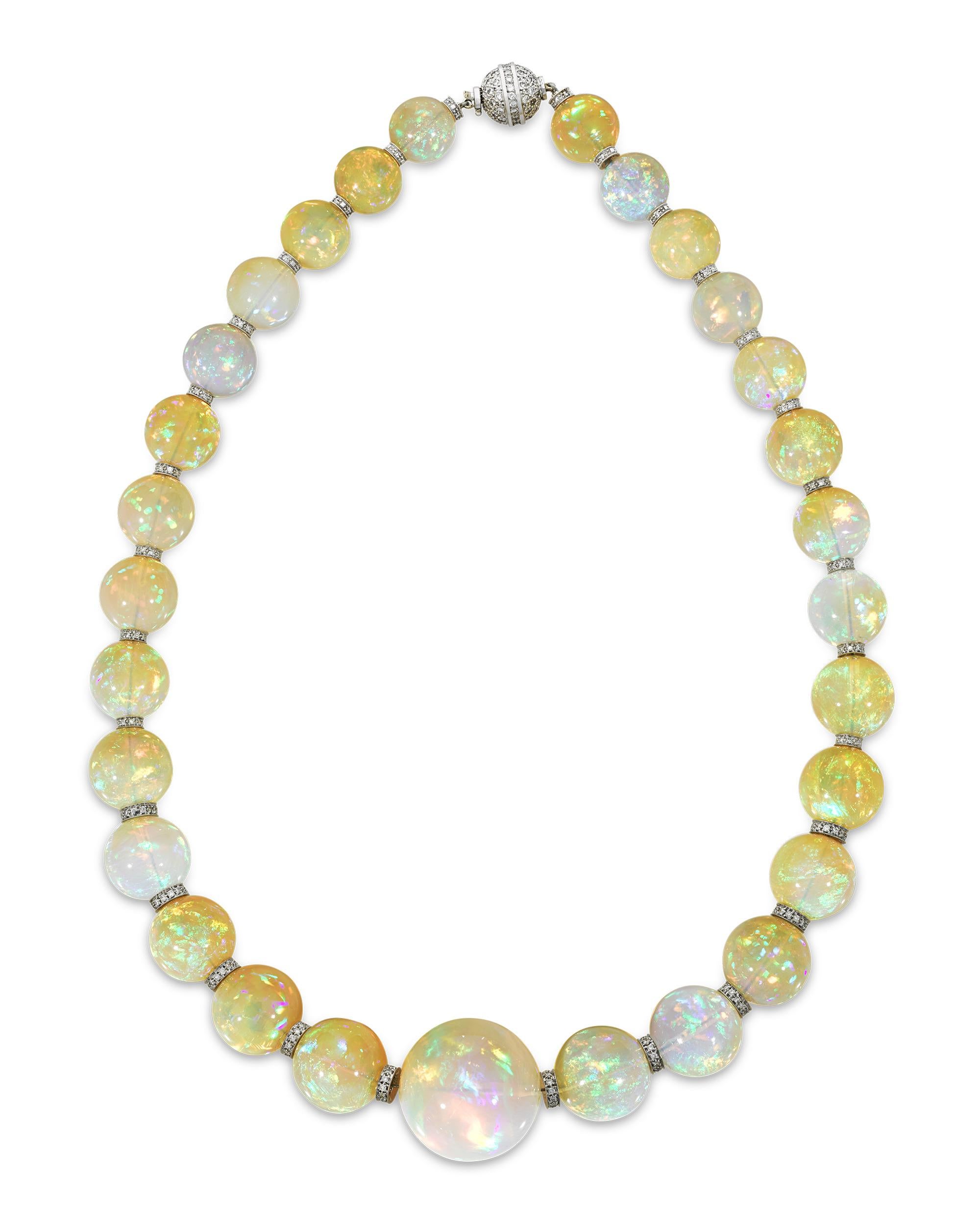 Modern Graduated Opal Necklace, 554.00 Carats For Sale