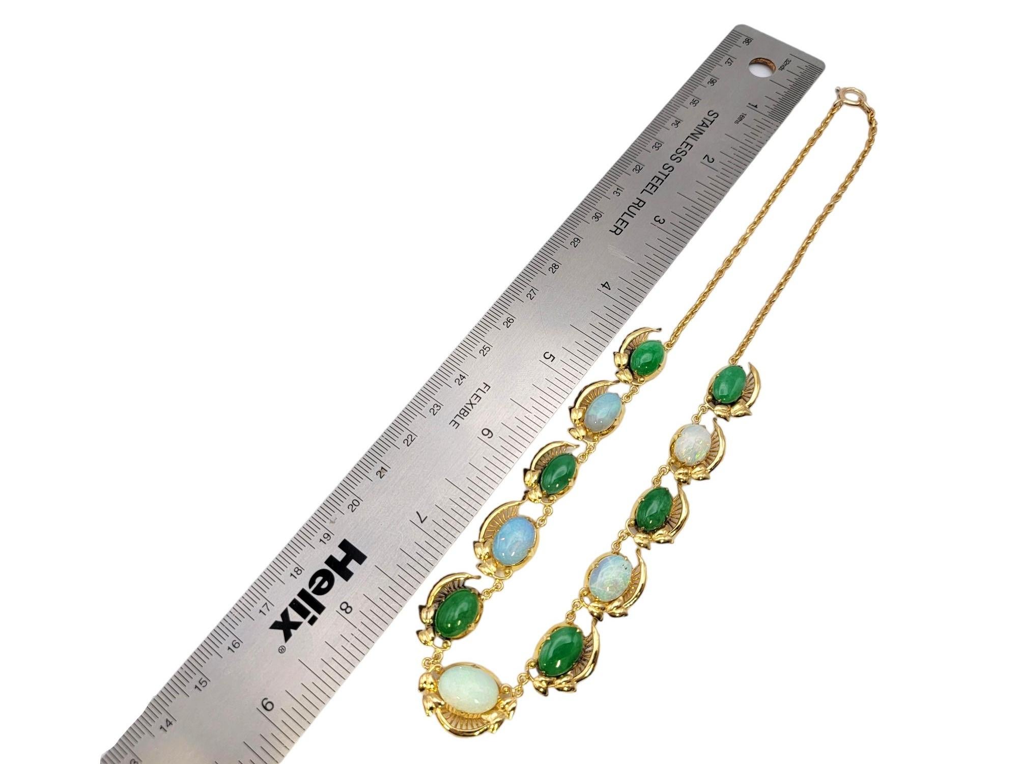 Graduated Oval Cabochon Jade and Opal Choker Necklace in Polished Yellow Gold For Sale 8