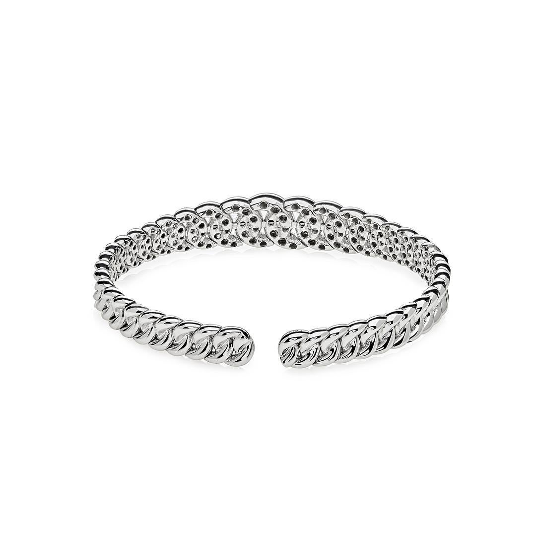 Round Cut  Graduated Pave Chain Link White Gold Cuff Bracelet For Sale