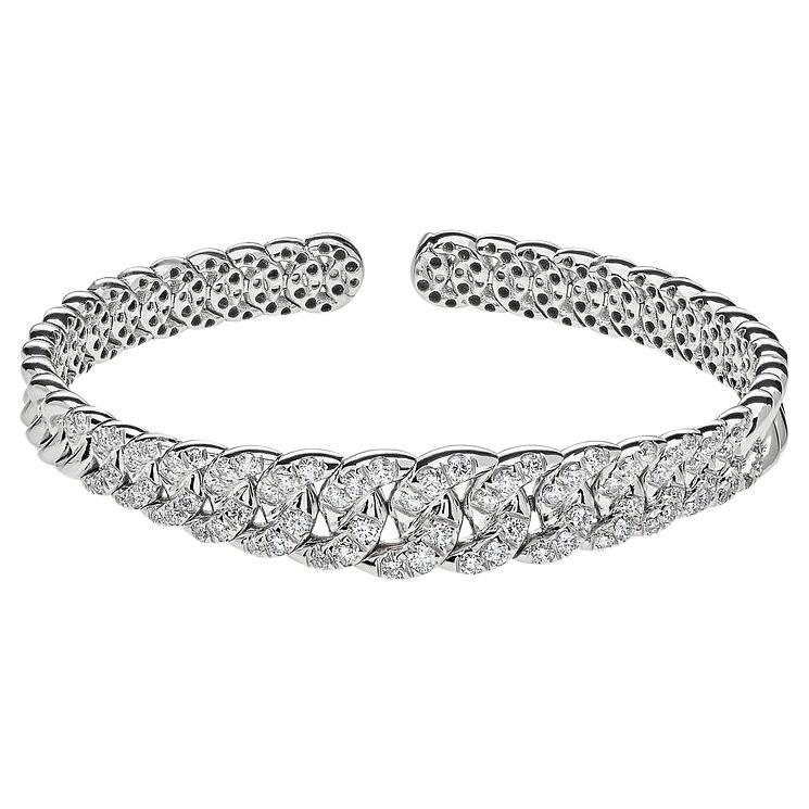  Graduated Pave Chain Link White Gold Cuff Bracelet For Sale