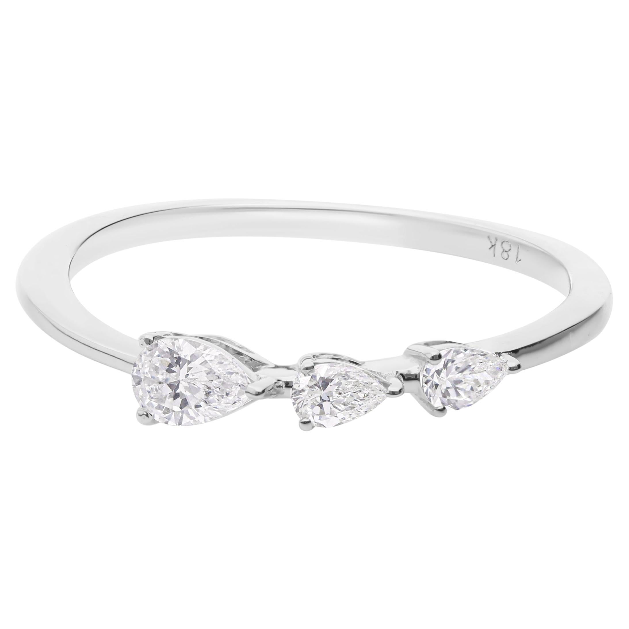 Graduated Pear 0.28Ct SI/H Natural Diamond Three Stone Band Ring 18k White Gold