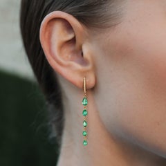 Graduated Pear Cut Emeralds 14K (or 18k upon request) Gold Long Drop Earrings
