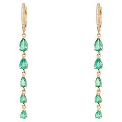 Graduated Pear Cut Emeralds 14K (or 18k upon request) Gold Long Drop Earrings