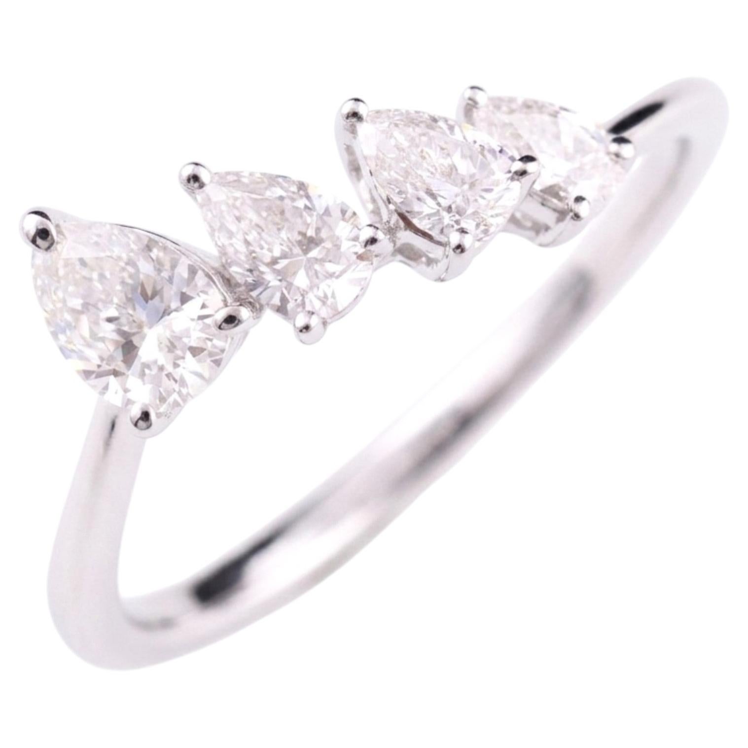 Graduated Pear Cut SI Clarity HI Color Diamond Promise Ring 18 Karat White Gold