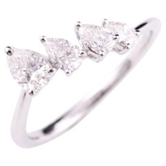 Graduated Pear Cut SI Clarity HI Color Diamond Promise Ring 18 Karat White Gold