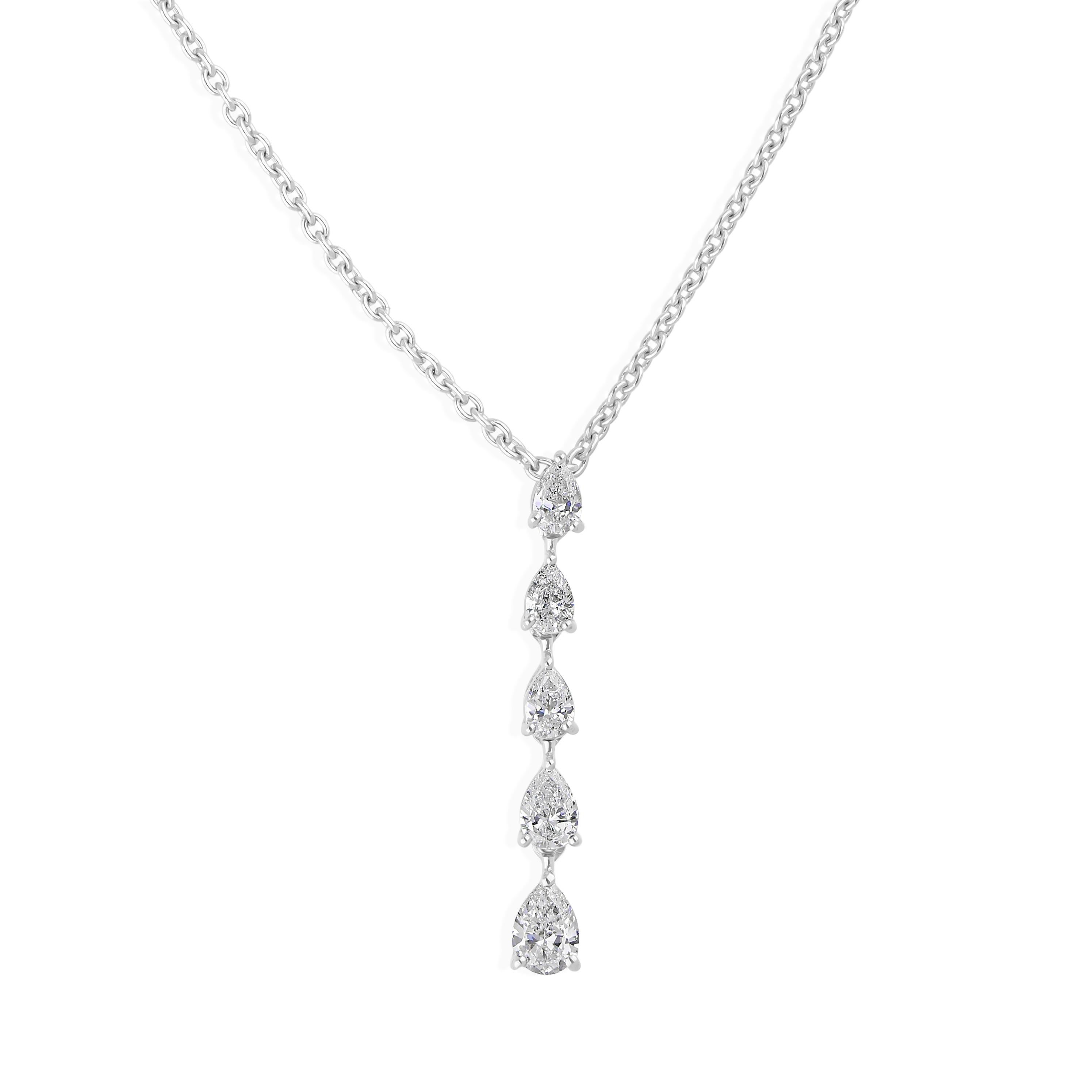 Collar en forma de Y con diamantes talla pera graduados SI/HI Oro blanco 14k Corte pera en venta