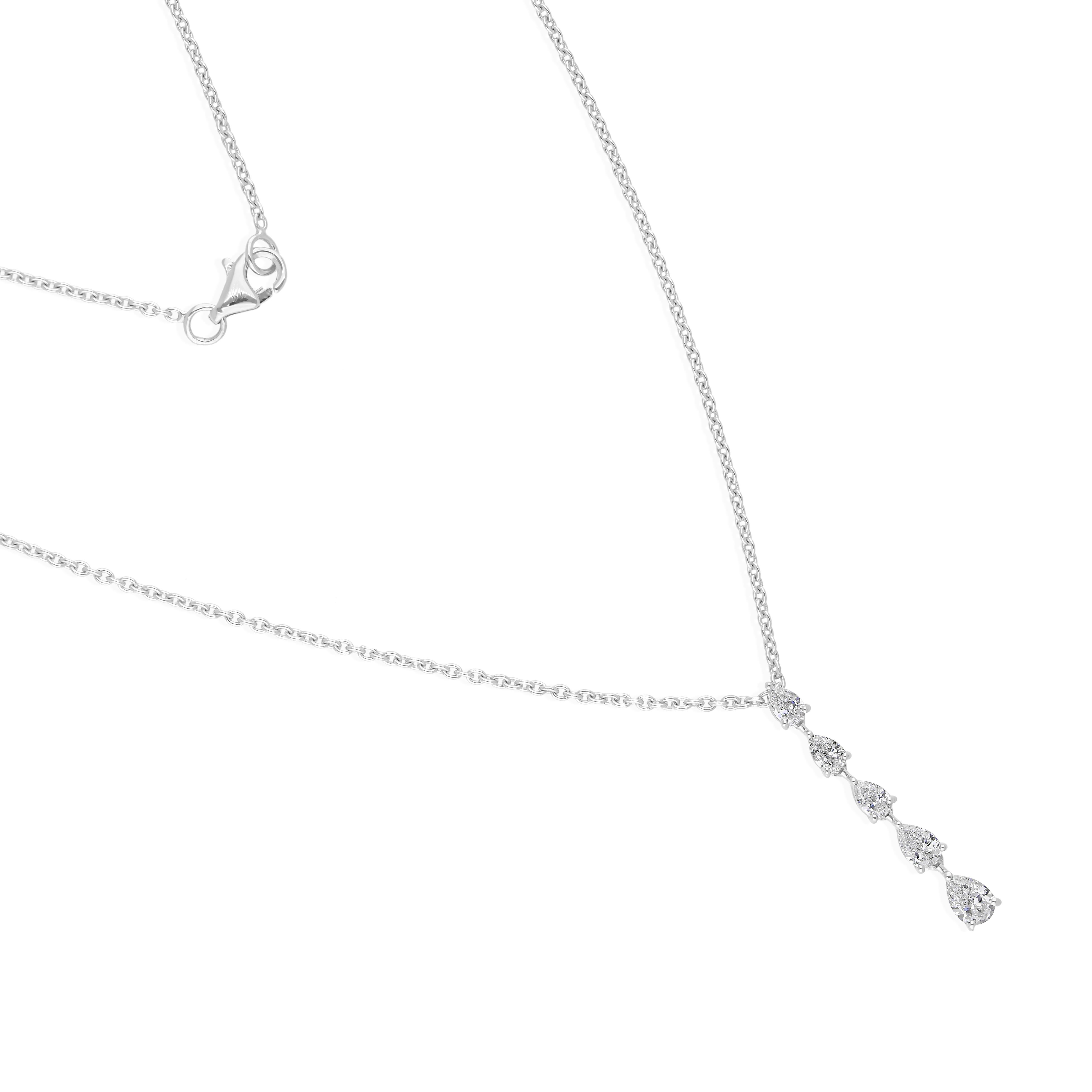 Collar en forma de Y con diamantes talla pera graduados SI/HI Oro blanco 14k en Nuevo estado para la venta en Diera, Dubai