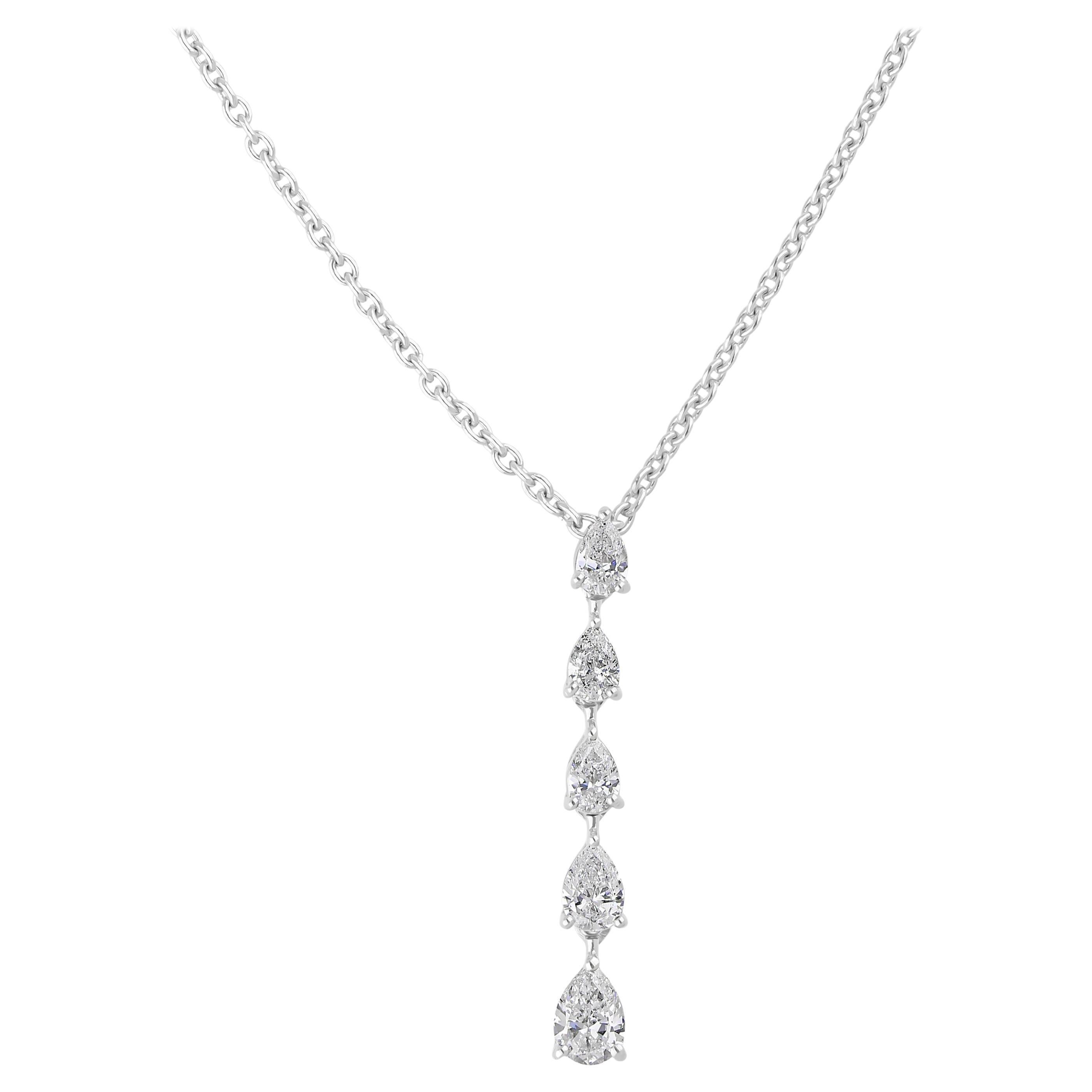 Collar en forma de Y con diamantes talla pera graduados SI/HI Oro blanco 14k en venta