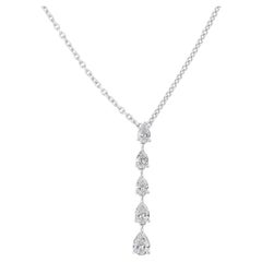 Abgestufter Birnenschliff SI/HI Diamanten Zierliche Y-förmige Tropfen-Halskette 18k Weißgold