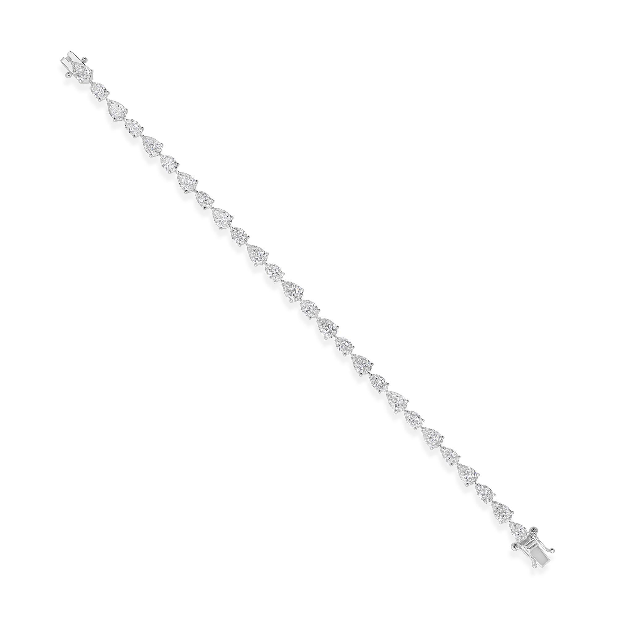Pera Graduada Ovalada 10.55Ct Diamantes Pulsera Tenis Oro 14 Kilates Joyería Fina