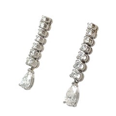 Graduated Pear Shaped Diamond Drop Earrings in Platinum 3.75 ctw