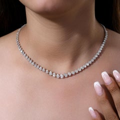 Graduated Pear-Shaped Diamond Tennis Necklace in 18K White Gold, 11.49 Carats