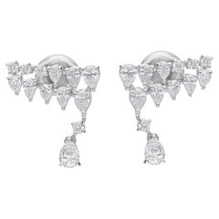Graduated Pear SI/H Diamond Cluster Stud Earrings 14 Karat White Gold