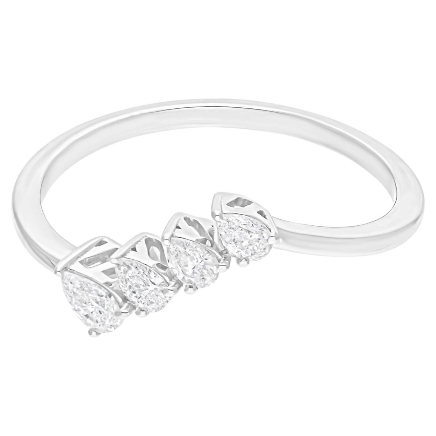 Graduated Pear SI/H Natural Diamond Bar Shape Ring 18 Karat White Gold
