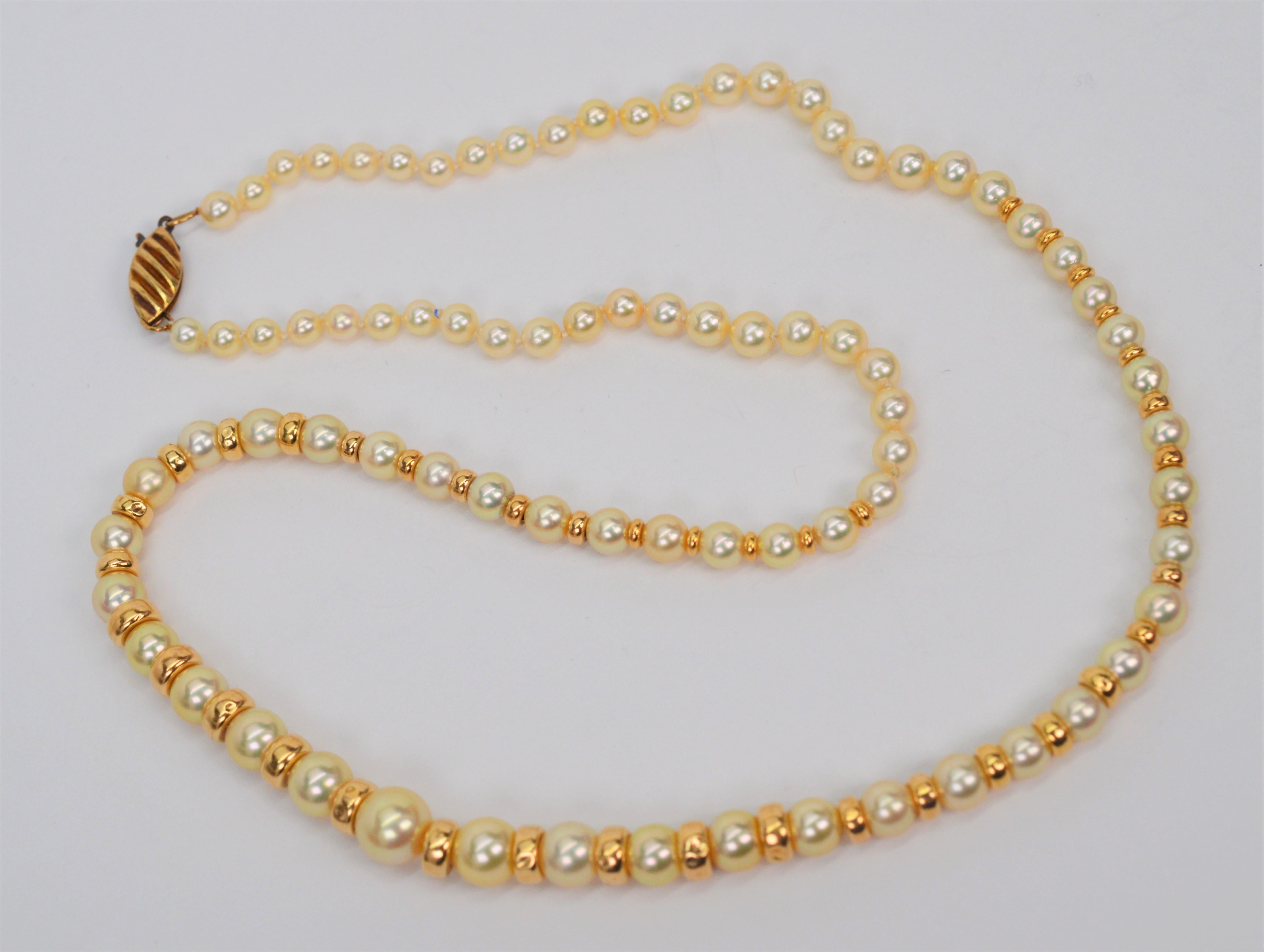 Round Cut Graduated Pearl 14K Gold Single Strand Necklace