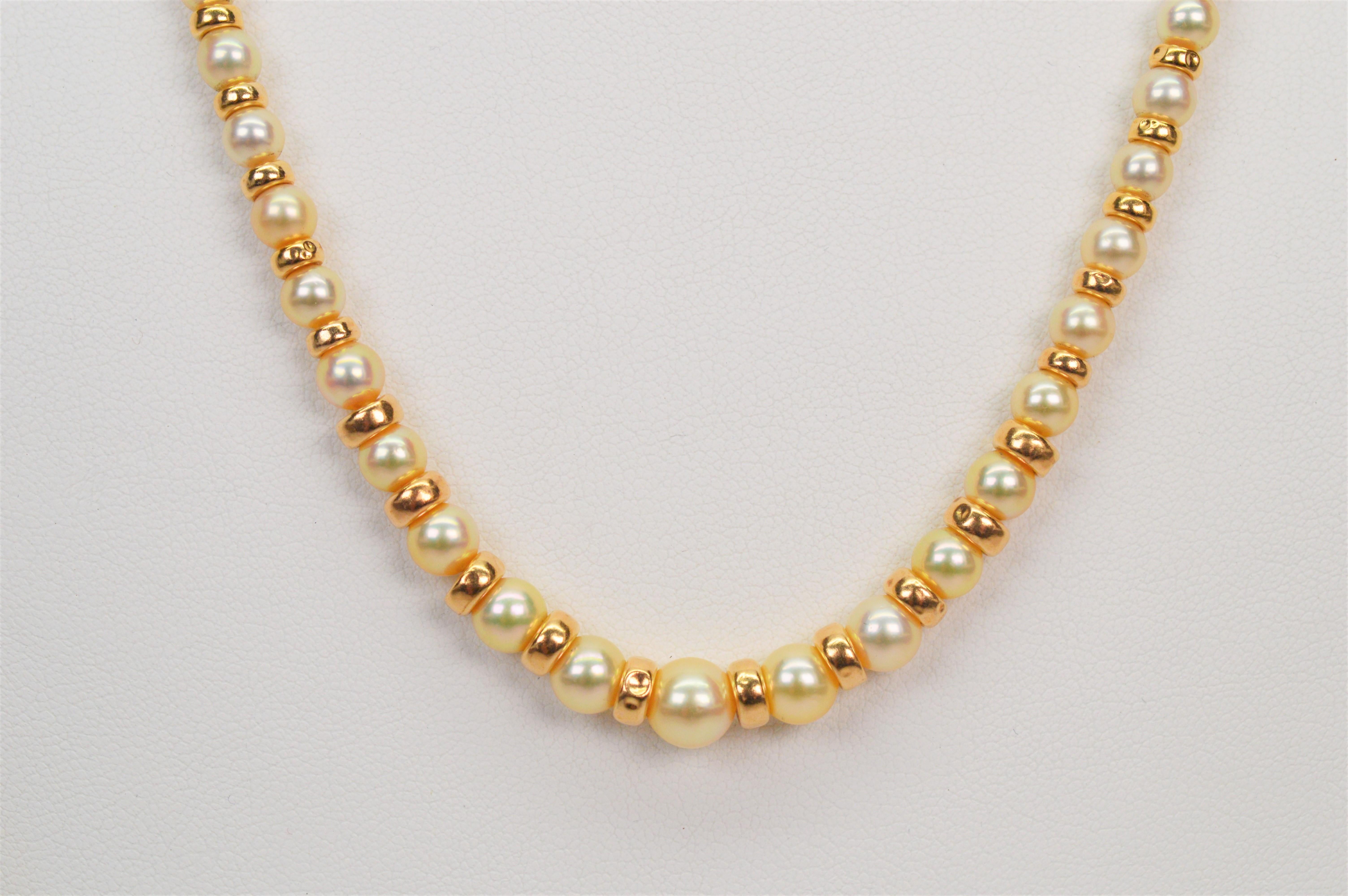 Graduated Pearl 14K Gold Single Strand Necklace In Excellent Condition In Mount Kisco, NY