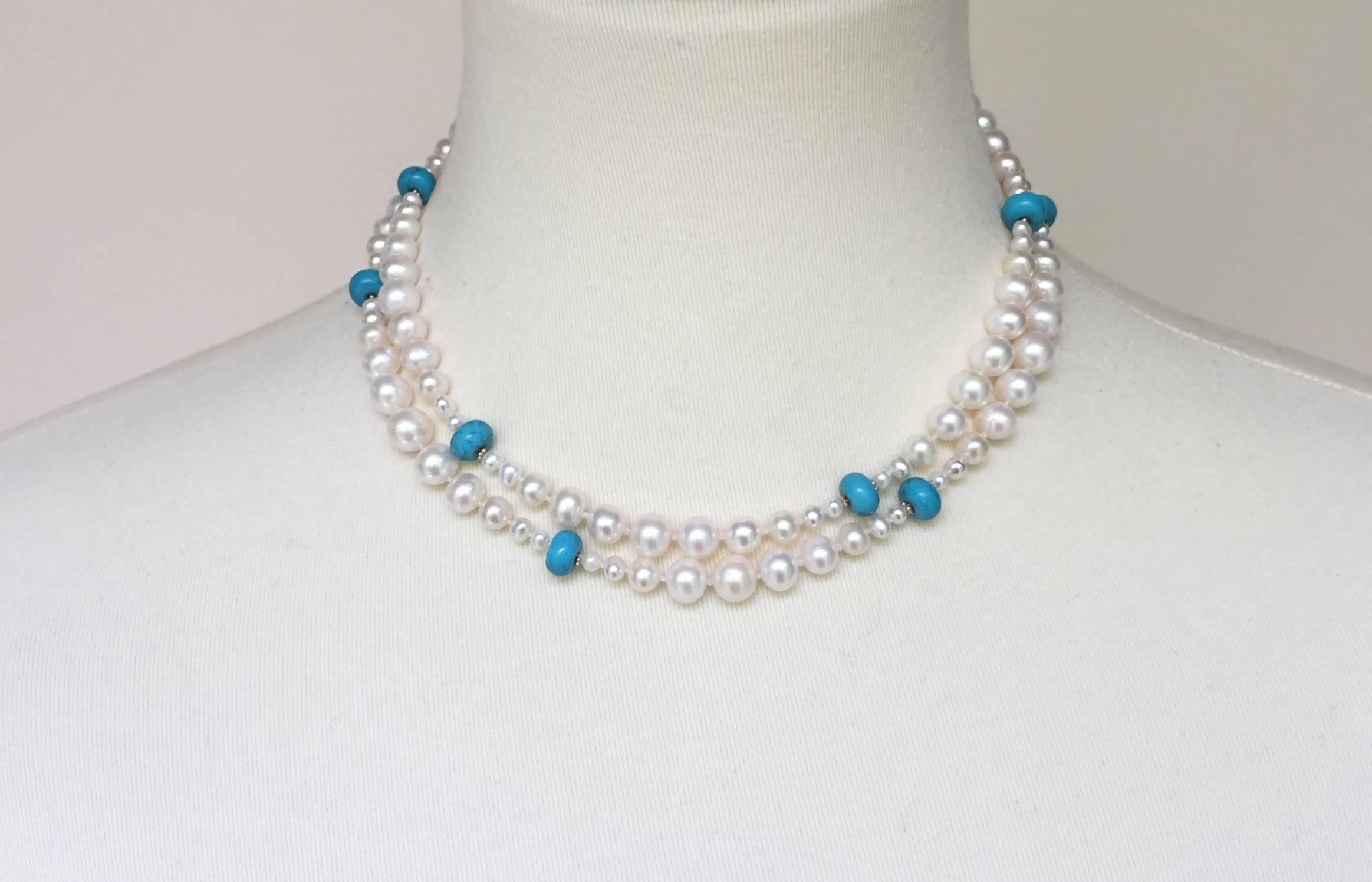 Marina J Graduated Pearl and Turquoise Sautoir with 14k Gold Beads and Clasp 4