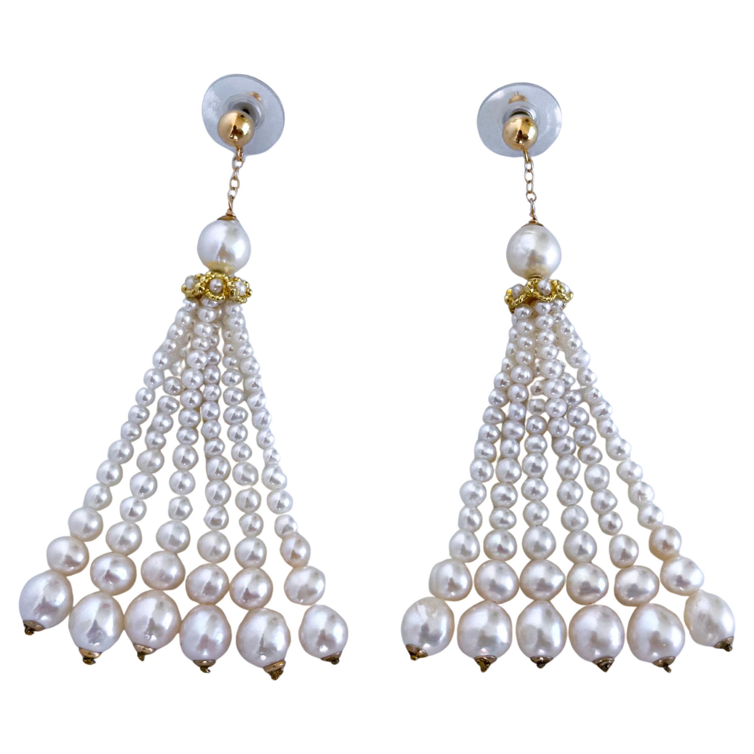 Marina J. Graduated Pearl Dangle-Tassel Earring with Solid 14k Yellow Gold