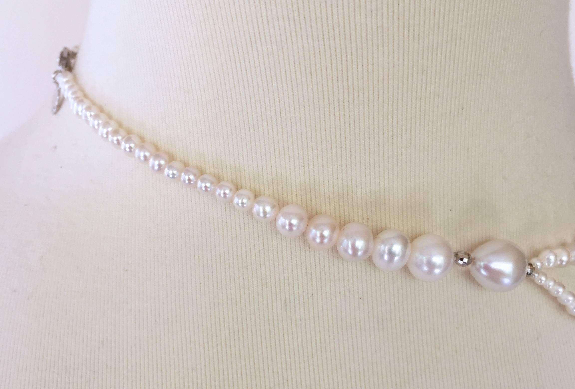 Graduated Pearl Necklace Silver Rhodium Plated Beads and Clasp by Marina J In New Condition In Los Angeles, CA