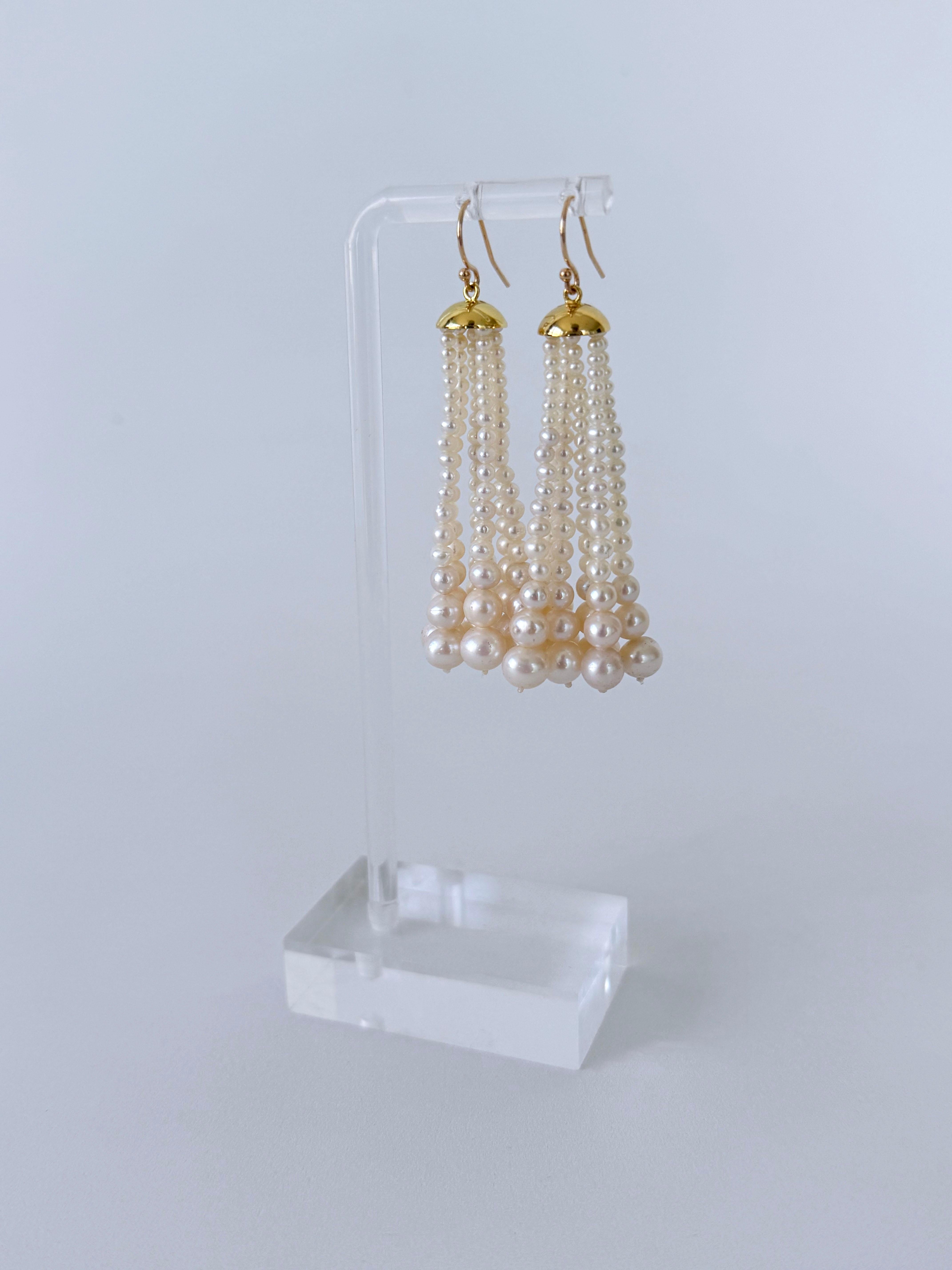 Artisan Marina J. Graduated Pearl Tassel Earring With 18k Gold Plated Cup & Gold Hooks For Sale