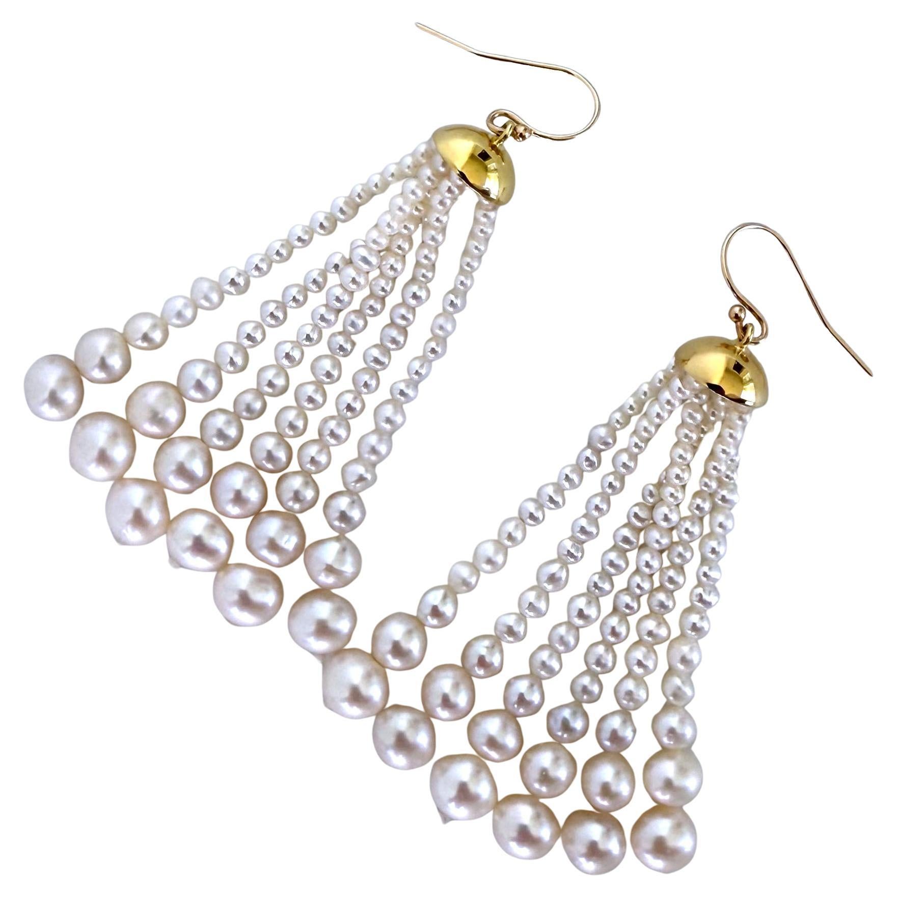 Marina J. Graduated Pearl Tassel Earring With 18k Gold Plated Cup & Gold Hooks For Sale