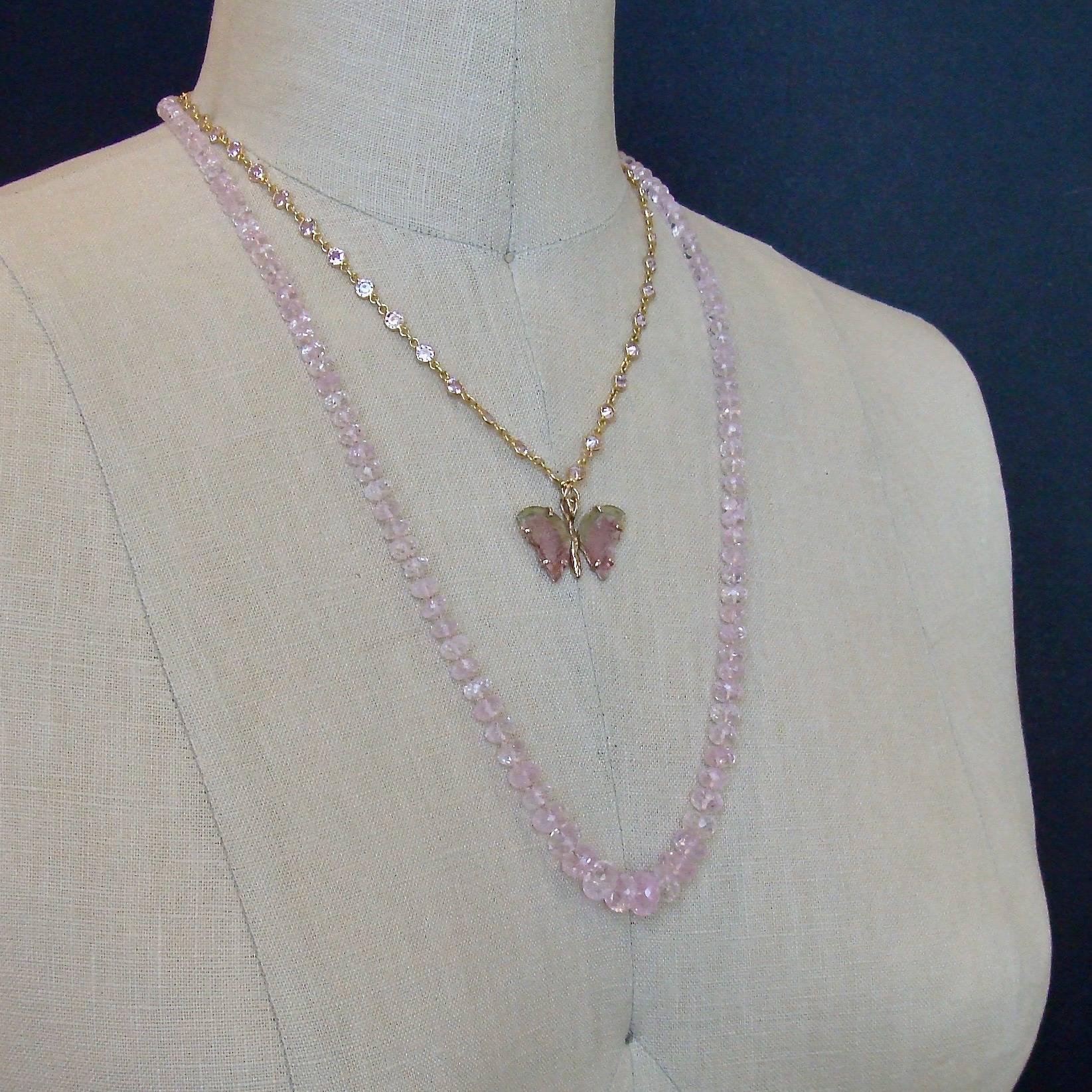 Graduated Pink Morganite Silk Knotted Opera Necklace With 14k Gold Diamond Clasp 1