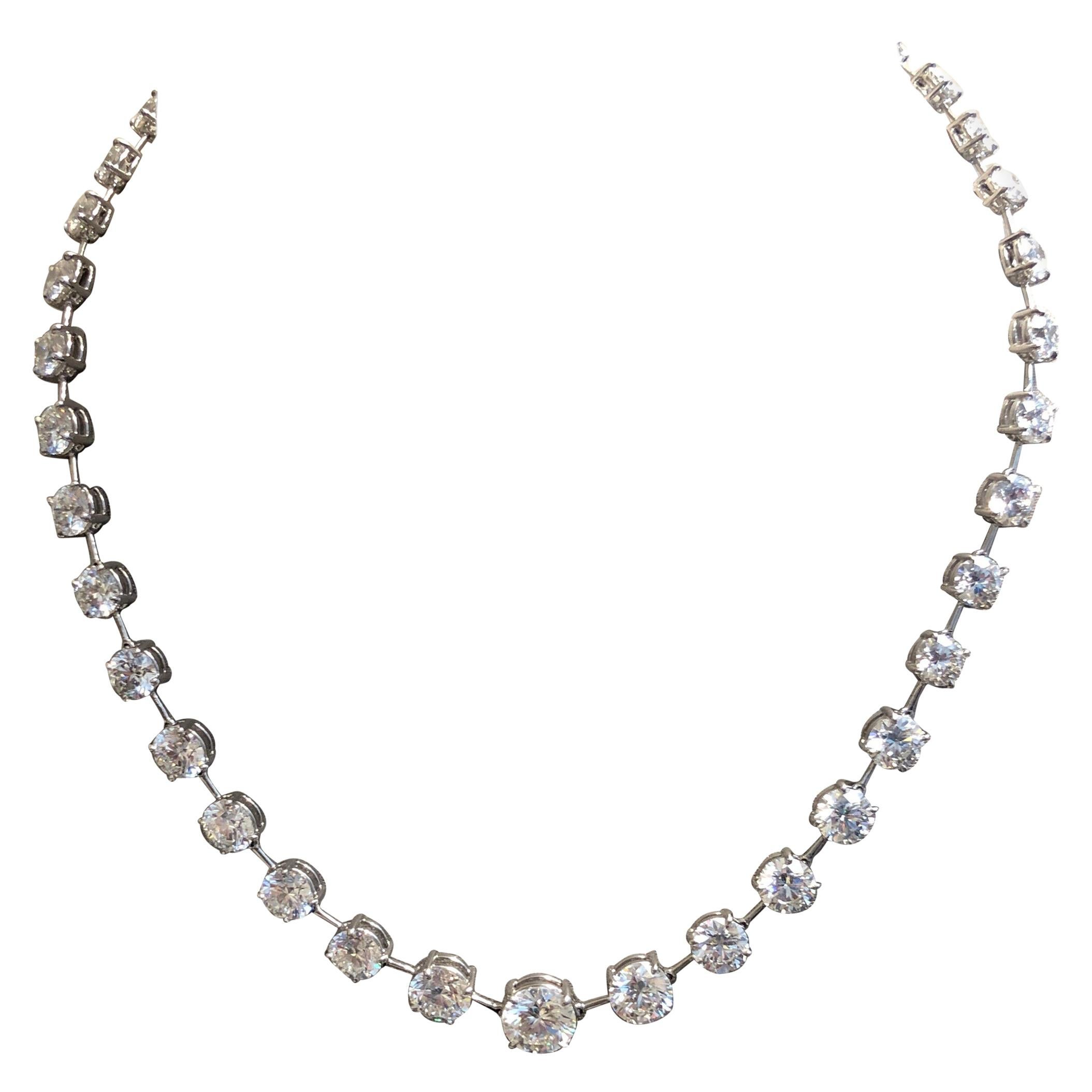 Graduated Platinum and Diamond Line Necklace