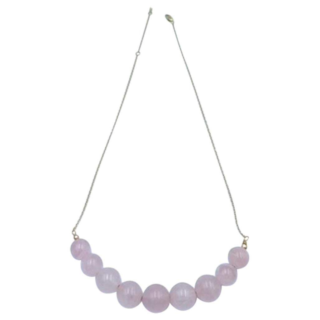 Graduated Rose Quartz and Yellow Gold Sweetie Necklace For Sale