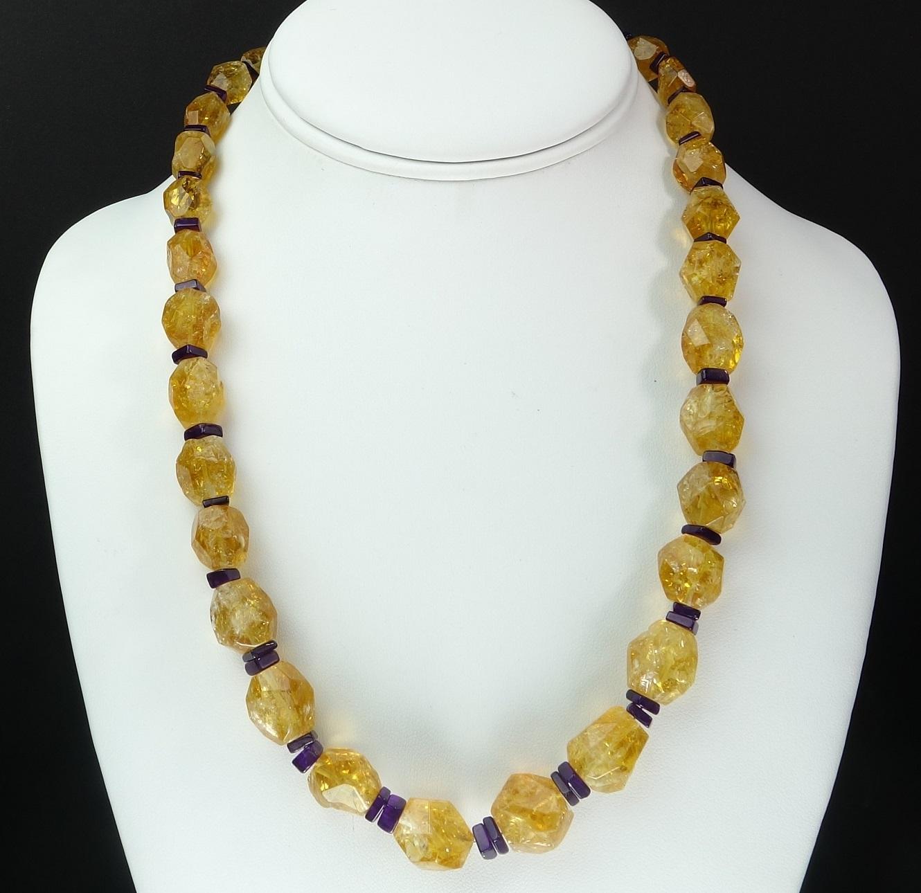 Artisan AJD Graduated, Faceted Sparkling Citrine with Amethyst Accents Necklace