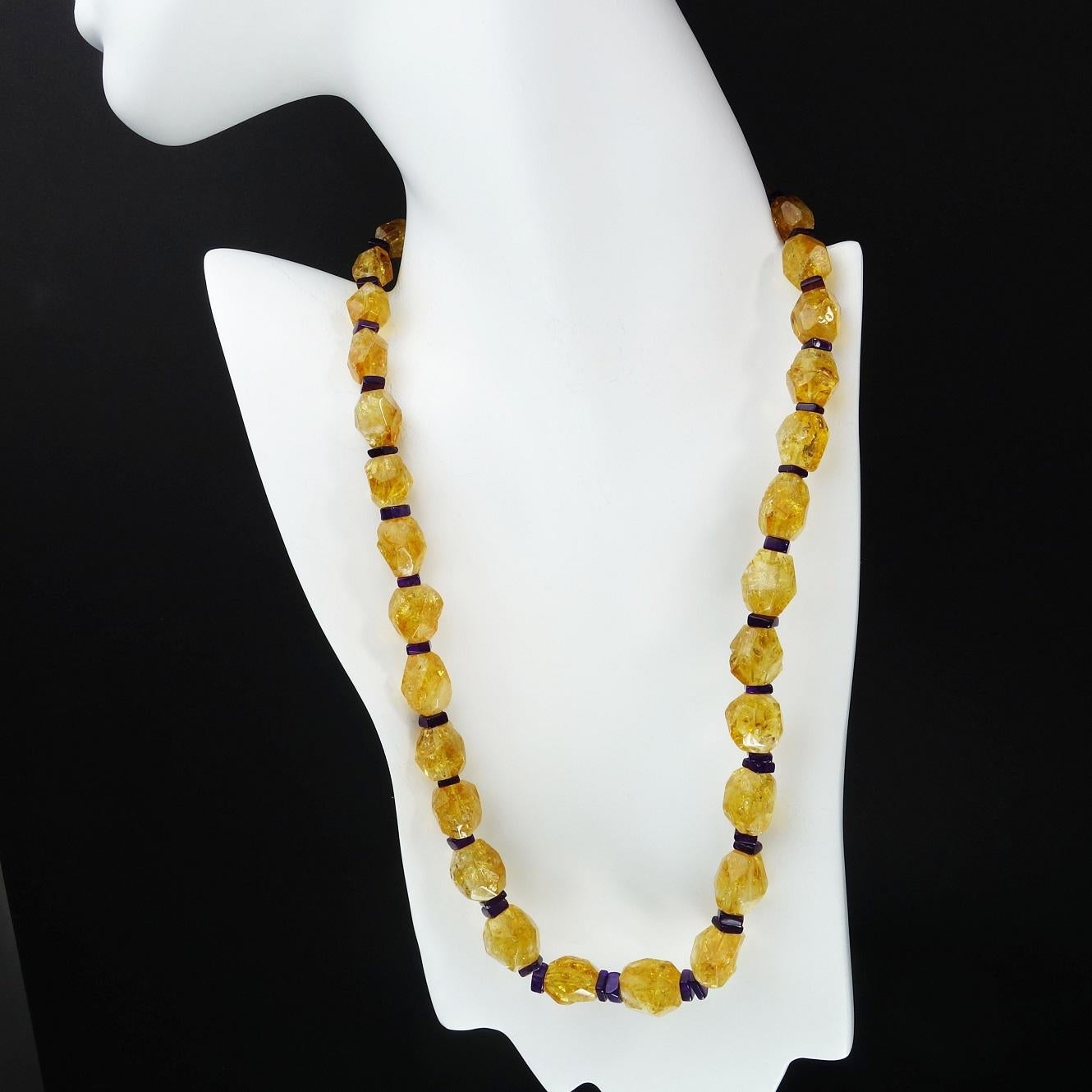 Bead AJD Graduated, Faceted Sparkling Citrine with Amethyst Accents Necklace