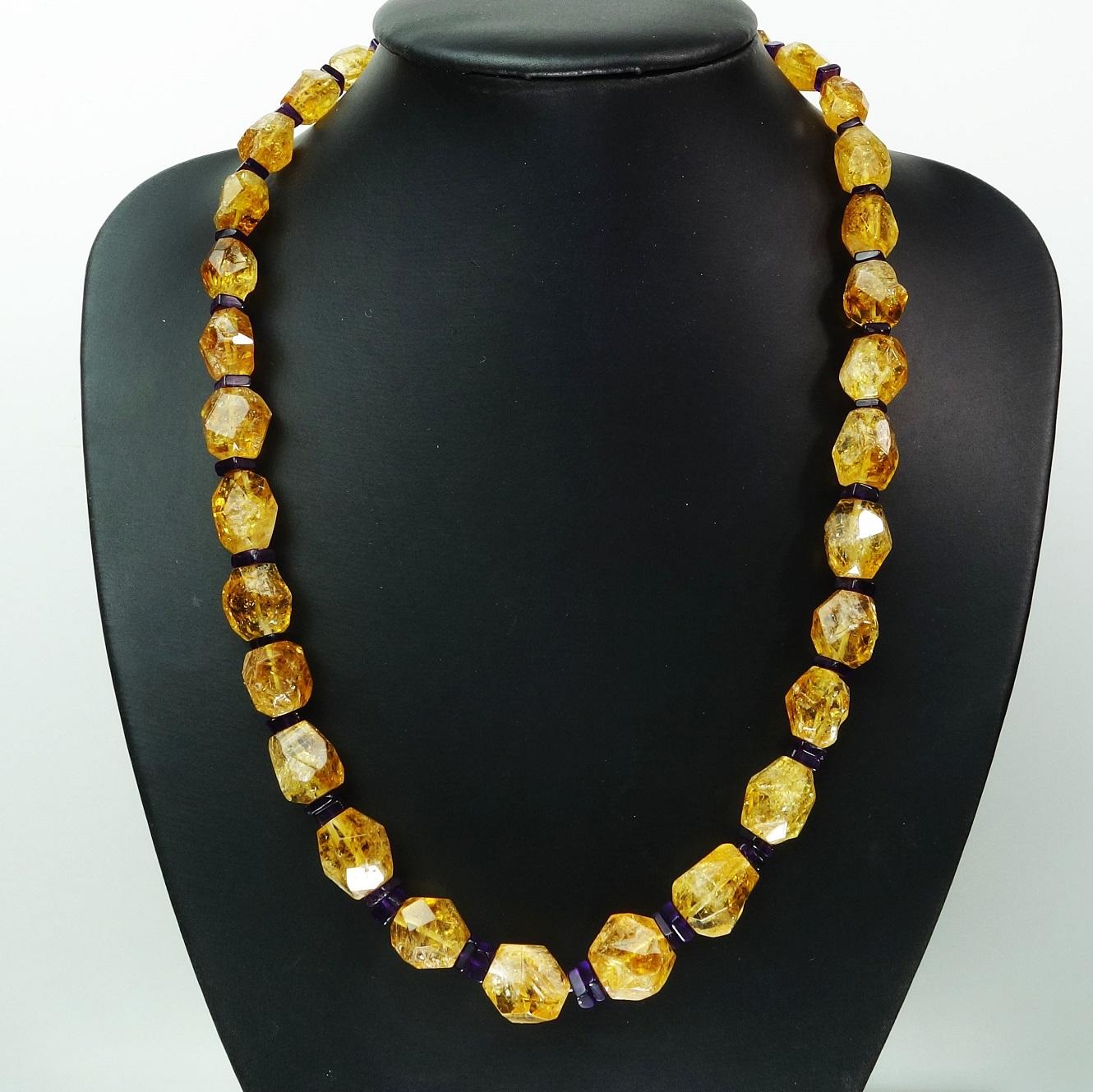 AJD Graduated, Faceted Sparkling Citrine with Amethyst Accents Necklace In New Condition In Raleigh, NC