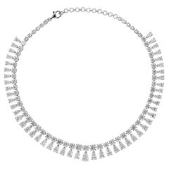 Graduated Round and Pear-Shaped Diamond Fringe Necklace 14K White Gold for Her