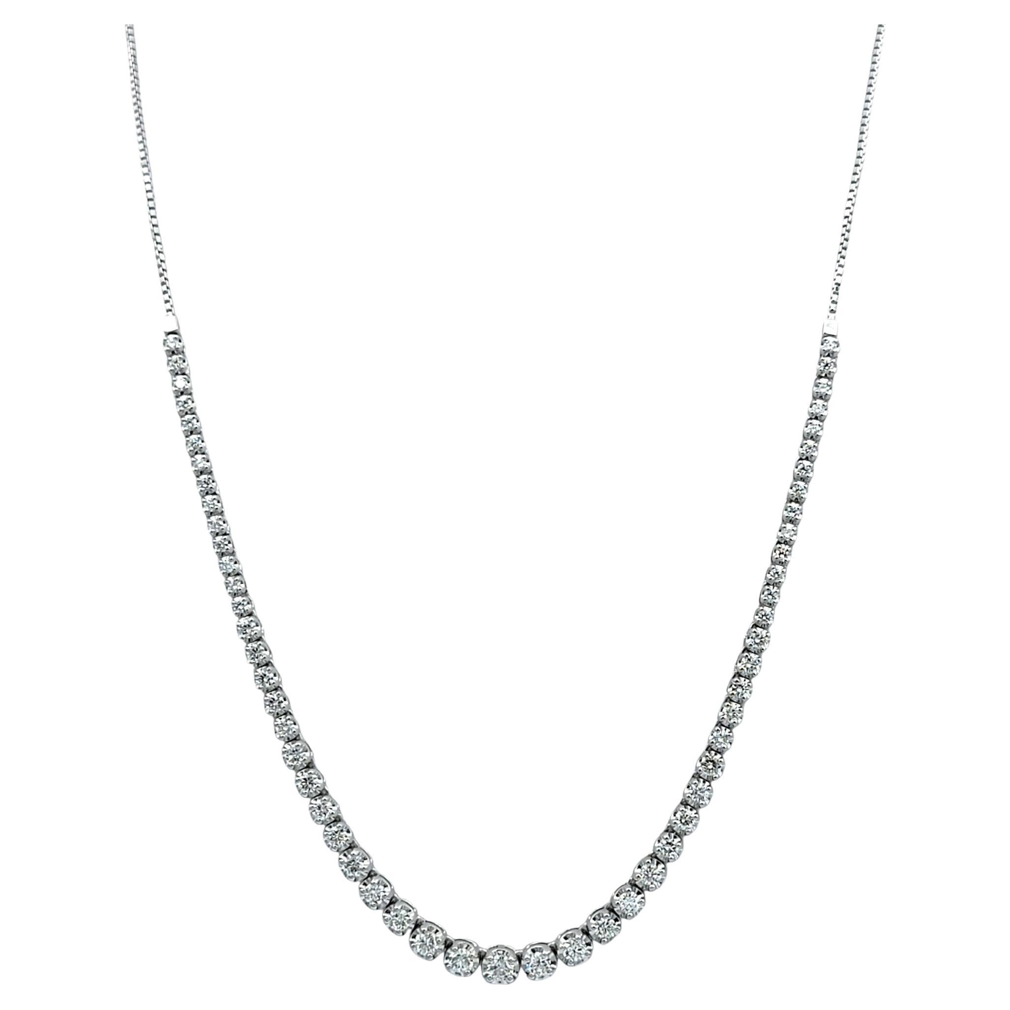 Graduated Round Diamond Chain Necklace with Adjustable Bolo Clasp 14 Karat Gold