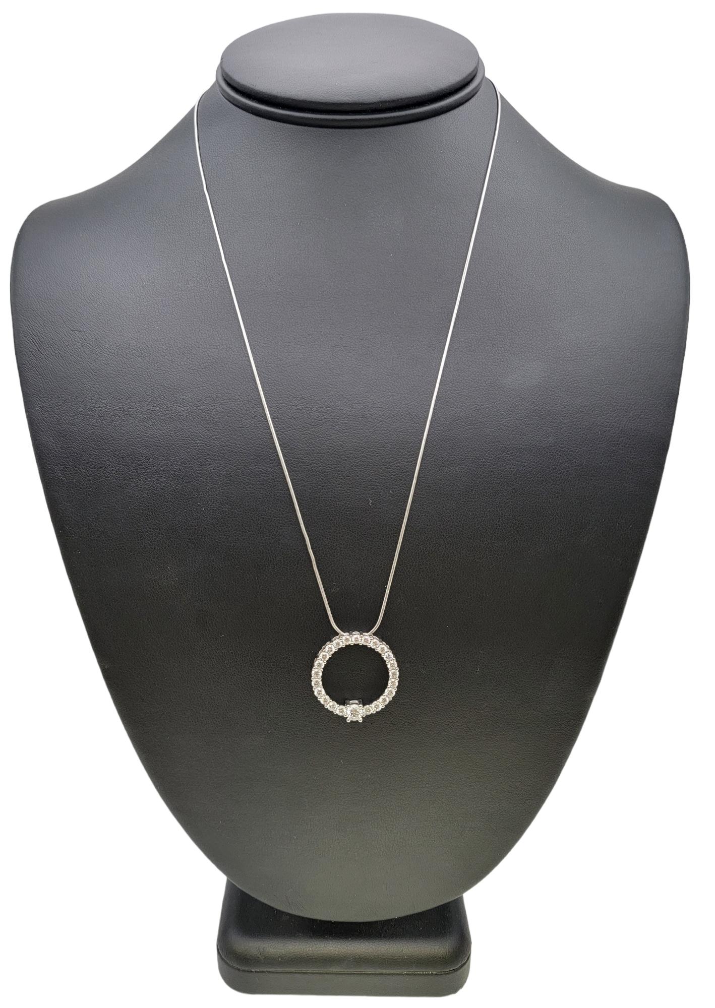 Graduated Round Diamond Open Circle Pendant Necklace in 14 Karat White Gold For Sale 9