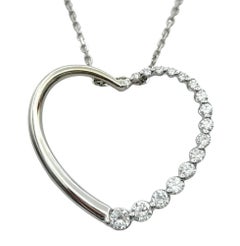 Graduated Round Diamond Open Heart Pendant Necklace in 14 Karat White Gold